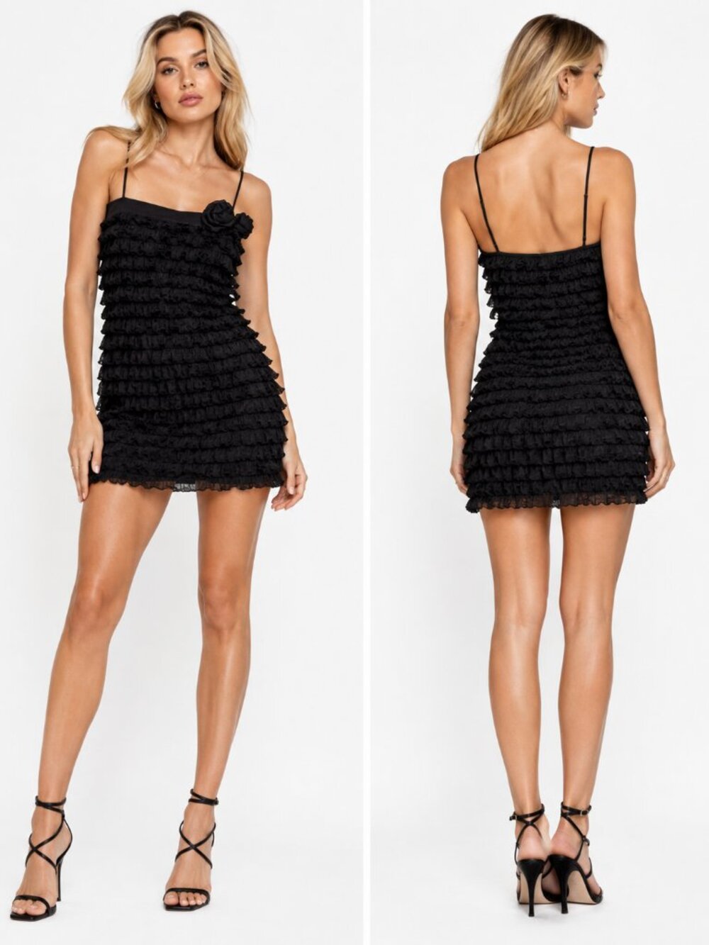 Too Mi USA Tiered Ruffle Rosette Cami Dress Women Black XL Y2K Coquette Party